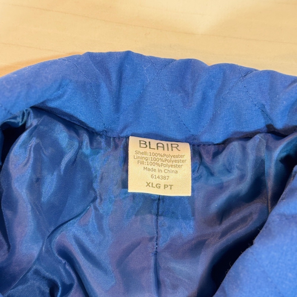 Blue Quilted Puffer Jacket Coat Diamond Stitch Collared XL Petite - Picture 6 of 7
